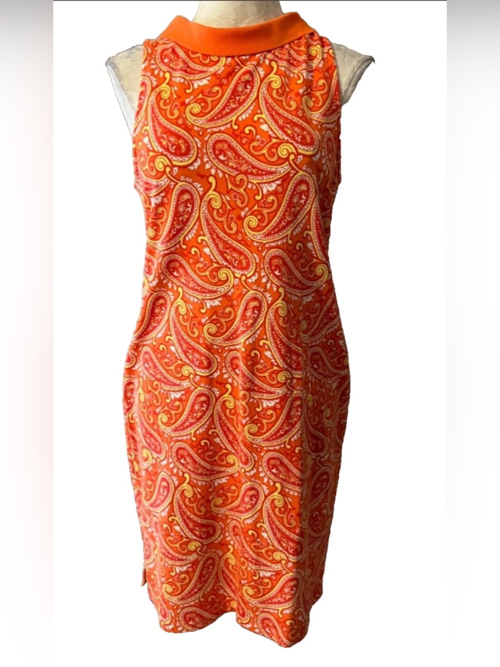 Talbots Orange Paisley Midi Shift Dress
